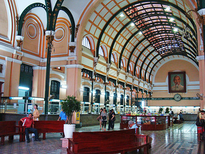 越南西贡越南胡志明市中央邮局背景