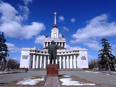 观光景观俄罗斯风光全俄展览中心及列宁像背景