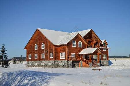 北方雪景北极村俄式建筑背景