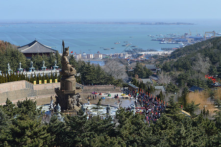 初五庙会威海石岛赤山风景区背景