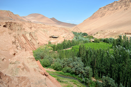 新疆绿洲吐鲁番火焰山绿洲背景