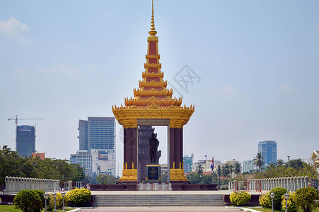 柬埔寨纪念碑柬埔寨英雄雕像背景