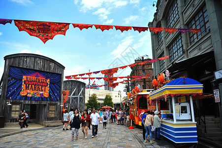 大型主题乐园万圣节气氛的大阪日本环球影城背景