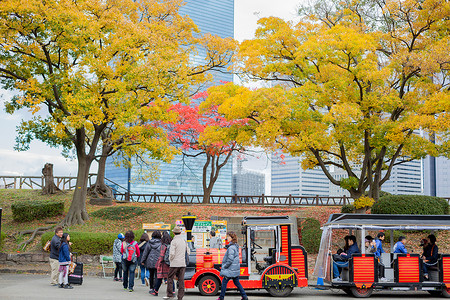 公园观光车日本大阪城秋景小火车背景