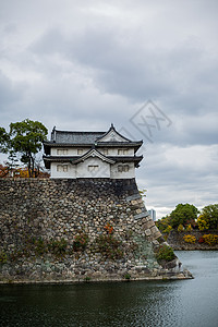 公园河景日本大阪城秋景日式建筑背景