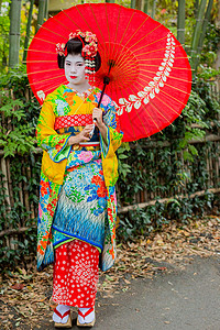 日本艺妓打伞的艺妓高清图片