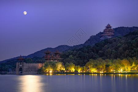 武汉夜色月落楚城背景