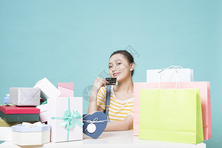 女性购物刷卡购物节高清图片素材