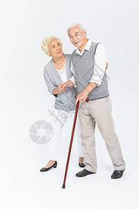 扶持老年夫妇拐杖搀扶背景