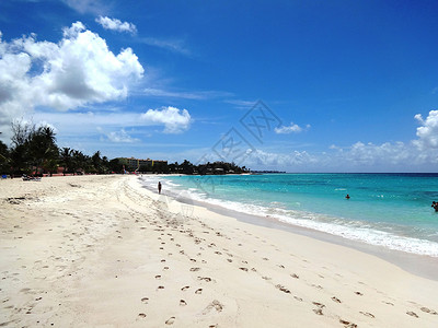 世界著名海滩巴巴多斯美丽的海与沙滩风光奇秀海景迷人是驰名世界的海岛度假胜地背景