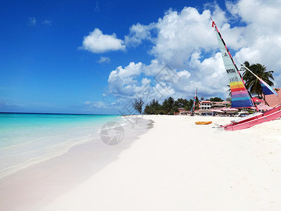 沙滩沿海巴巴多斯美丽迷人的白沙滩背景