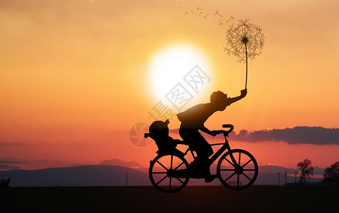 亲子骑单车快乐童年设计图片