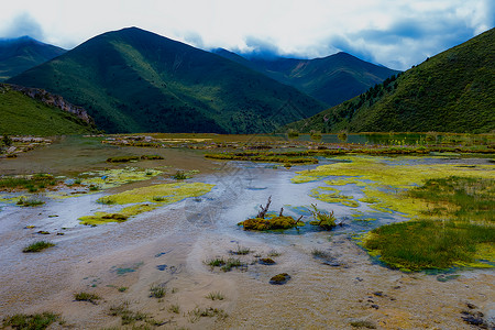 泉华潭四川甘孜泉华滩背景