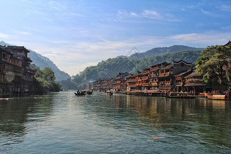 湘西民居湘西凤凰古镇沱江风景背景