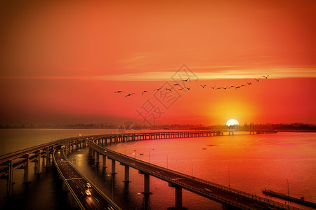 黄昏大桥日出日落设计图片