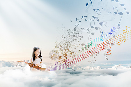 飞扬的音符云端上的小女孩设计图片