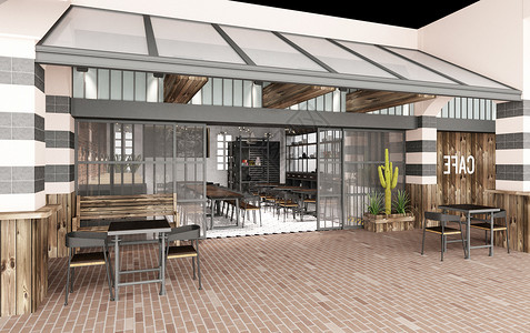 门头背景现代原木咖啡厅设计图片