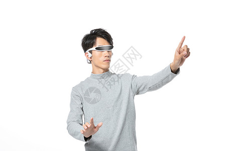 科技感全息投屏戴眼镜男生手势动作背景
