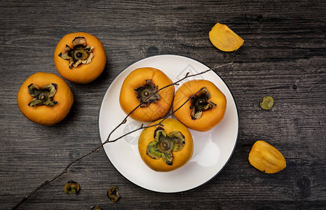 秋季脆柿子美味甜脆柿高清图片