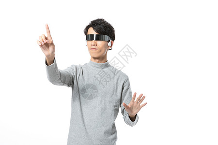 3d全息投影戴科技眼镜男性形象背景