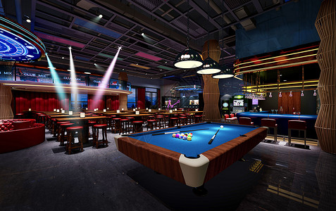 酒吧区现代台球室设计图片