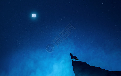月亮星空素材孤狼啸月背景