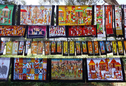 蜡染画莫桑比克首都马普托最大的当地艺术品市场背景