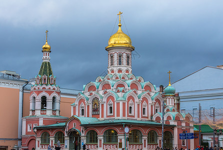 莫斯科红场上的著名景点喀山教堂背景图片