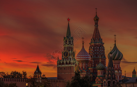 莫斯科著名旅游景点圣瓦西里大教堂日落风光背景