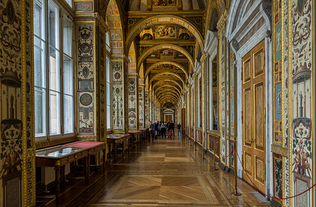 中世纪拱门圣彼得堡冬宫博物馆拉斐尔长廊背景
