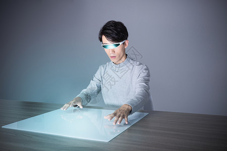 投影3d素材男性虚拟现实交互动作背景