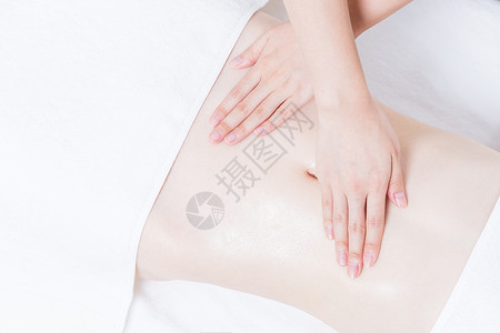 腹部模特女性养生SPA腹部精油按摩背景
