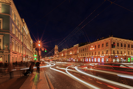 俄罗斯圣彼得堡城市夜景街道高清图片素材