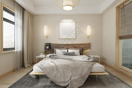 灰色木纹素材日式卧室场景设计图片