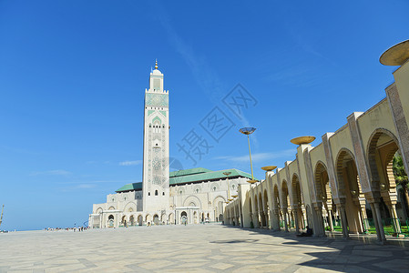 哈桑塔摩洛哥卡萨布兰卡的哈桑二世清真寺背景