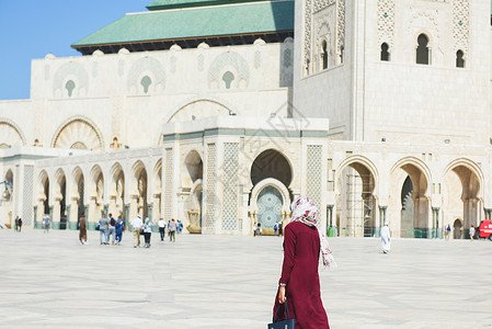 北非旅行摩洛哥卡萨布兰卡的哈桑二世清真寺背景