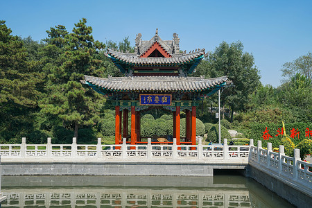 太原古迹山西晋祠风景区背景