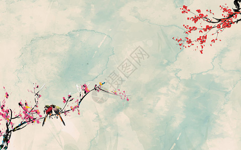 古典红色花纹古典梅花飞燕背景墙设计图片