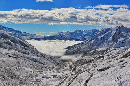 绵延的高原雪山和云海背景图片