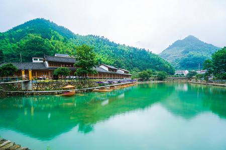 温州著名景区浙江温州水口村乡村旅游背景
