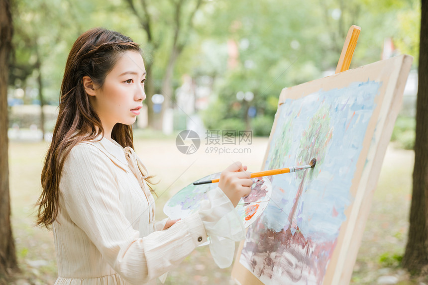 文艺美女画油画图片