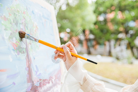 艺术大学女性绘画画油画特写背景