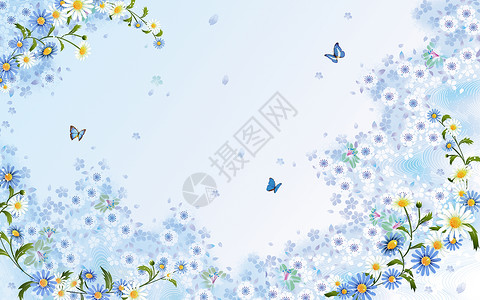蓝色黄色花纹花纹蝴蝶背景墙设计图片