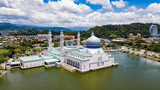 马来西亚水上清真寺马来西亚沙巴水上清真寺背景