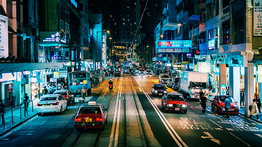 夜景汽车香港街景背景