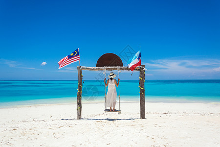 旅游帽马来西亚沙巴环滩岛海滩背景