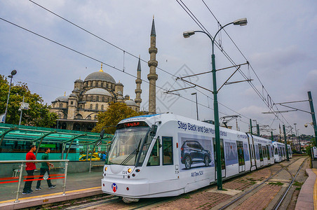 加拉提土耳其伊斯坦布尔电车背景