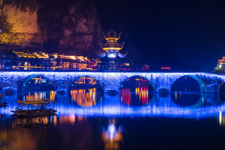 炭河古城贵州镇远古城夜景背景