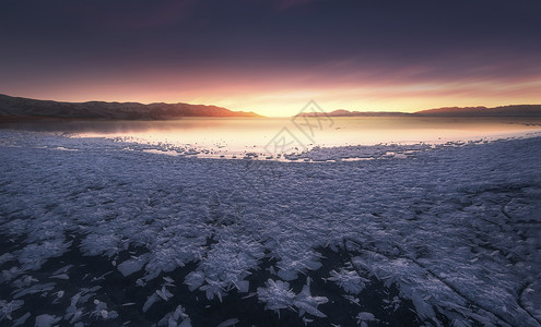 冬季山水素材赛里木湖冰花背景