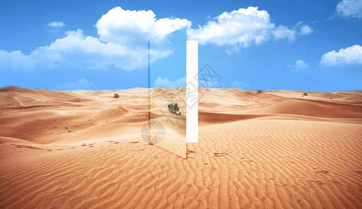 大自然中花草树木沙漠中的门设计图片
